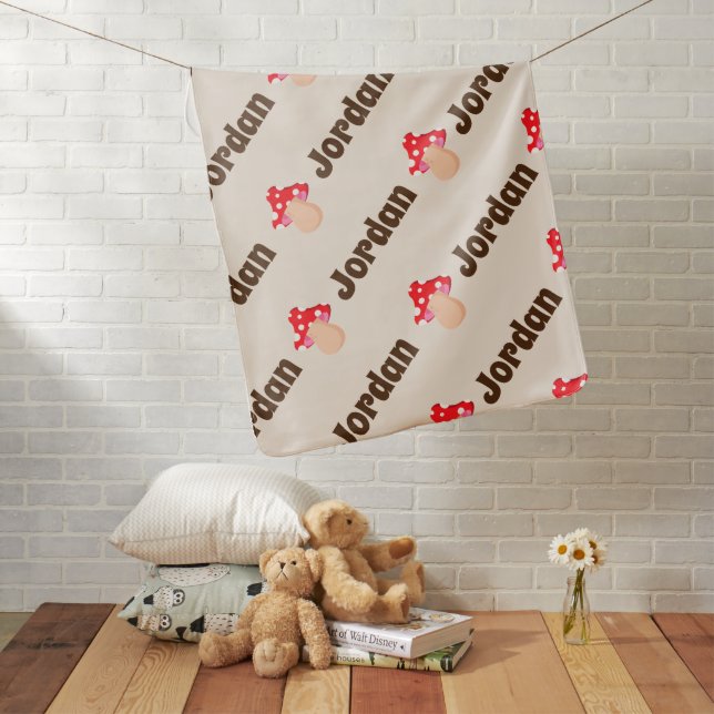 Retro Hippy Boho Mushroom Custom Baby Name Blanket (In Situ)