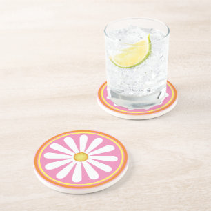 Retro hippy daisy Sandstone Coaster