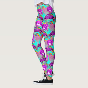 Retro  Hippy  Girl Car Heart  1960's 1970"s Leggings
