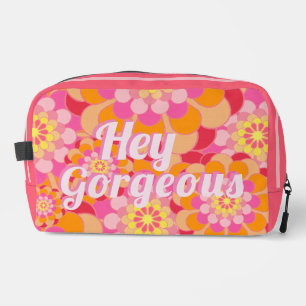 Retro Hippy Orange Pink Flowers Hey Gorgeous Dopp Kit