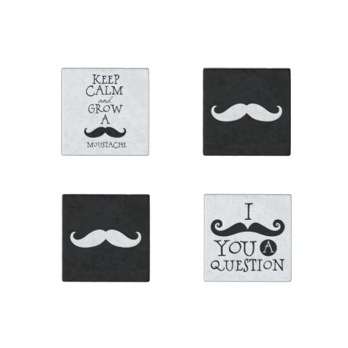 Retro Hipster Black and White Mustaches Stone Magnet