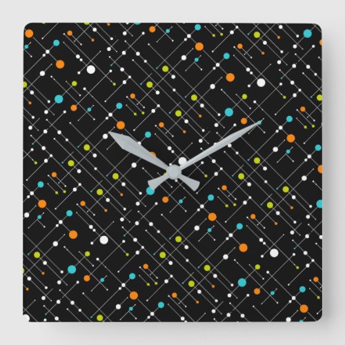 Retro Hipster Black Space Age Atomic Square Wall Clock