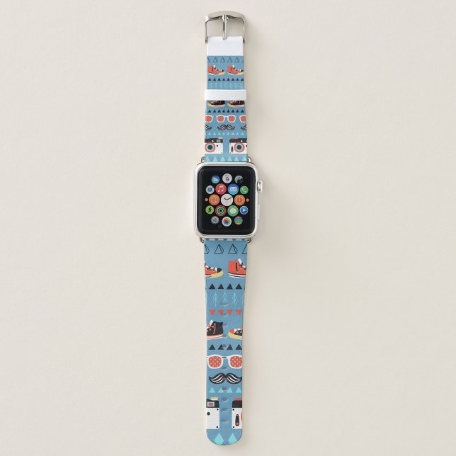 Retro hipster seamless pattern apple watch band (Front)