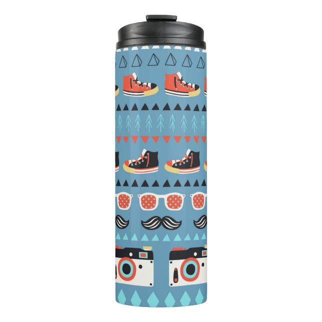 Retro hipster seamless pattern thermal tumbler (Front)