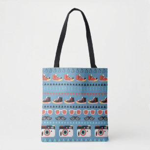 Retro hipster seamless pattern tote bag