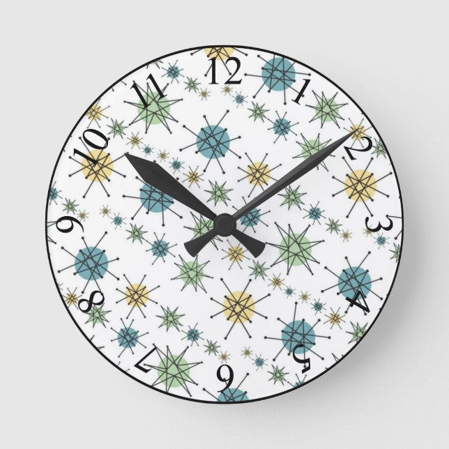 Retro Hipster Space Age Atomic Starburst Round Clock (Front)