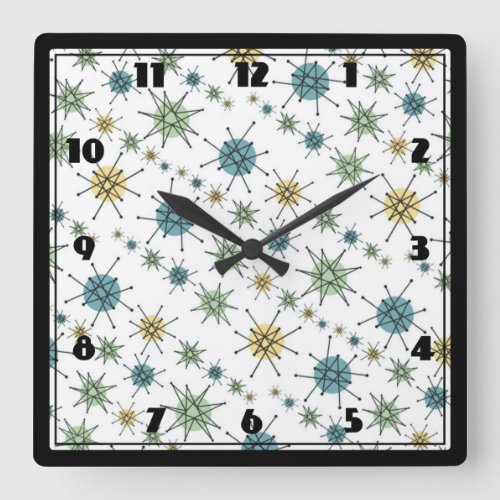 Retro Hipster Space Age Atomic Starburst Square Wall Clock