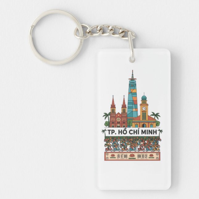 Retro Ho Chi Minh City Skyline Saigon Wander South Keychain (Front)