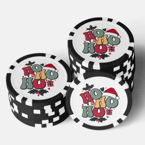 Retro Ho Ho Ho Christmas Holiday Holly Santa Hat Poker Chips