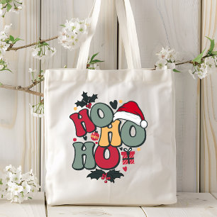 Retro Ho Ho Ho Christmas Holiday Holly Santa Hat Tote Bag
