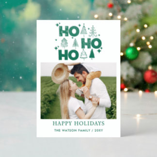 Retro ho ho ho Christmas Holidays Photo Letterpress Photo Cards