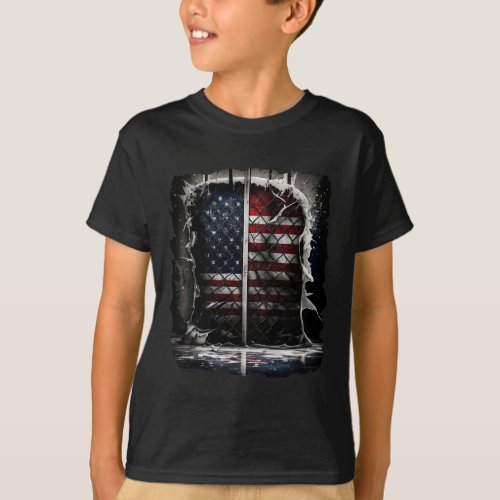 Retro Hockey American Flag Vintage Hockey Flag Usa T_Shirt