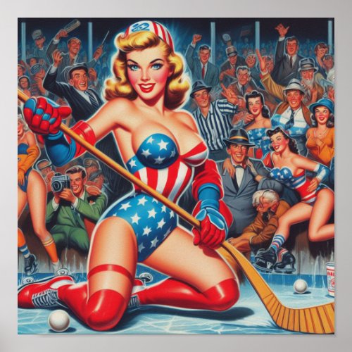 Retro Hockey Pin_up Poster