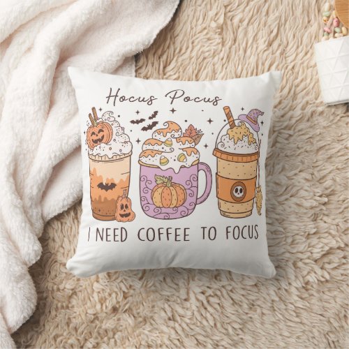 Retro Hocus Pocus I Need Coffee to Focus  Throw Pillow