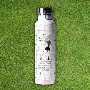 Retro Hole-in-One Golf Girl Pink Personalized Water Bottle