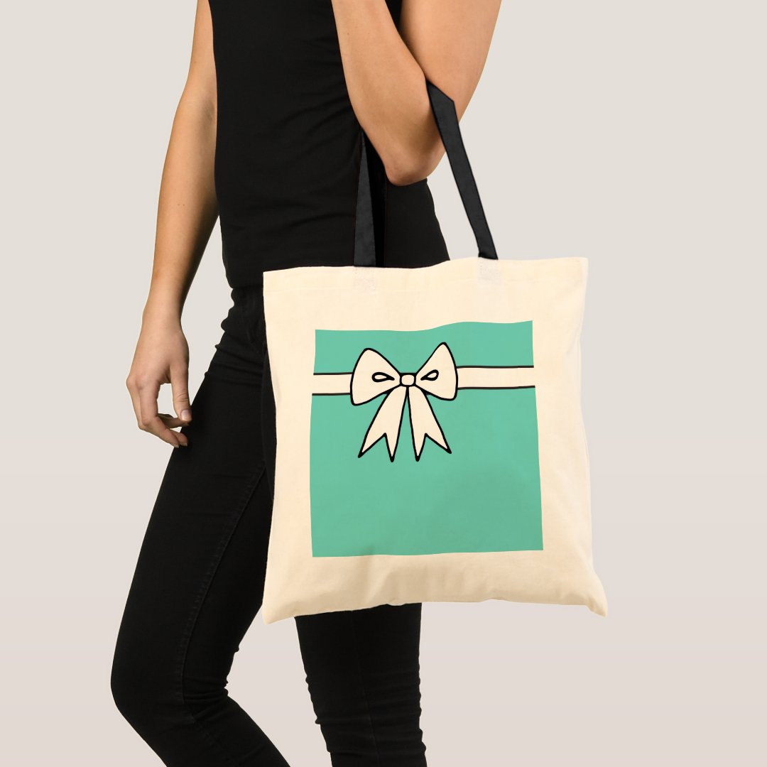  Retro Holiday Bow Aqua Tote Bag (Front (Product))