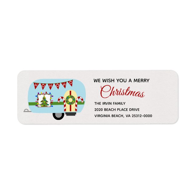 Retro Holiday Camper Personalized Return Address Label (Front)