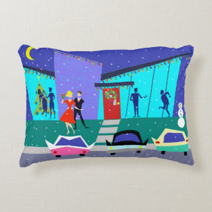 Retro Holiday Cartoon Accent Pillow