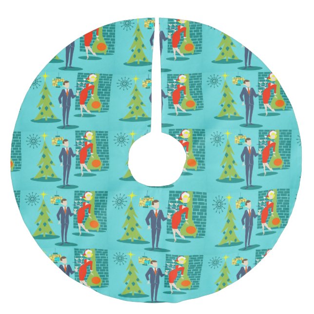 Retro Holiday Cartoon Christmas Tree Skirt (Front)