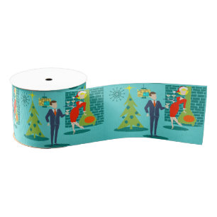 Retro Holiday Cartoon Couple Christmas Ribbon
