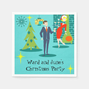 Retro Holiday Cartoon Couple Cocktail Napkins