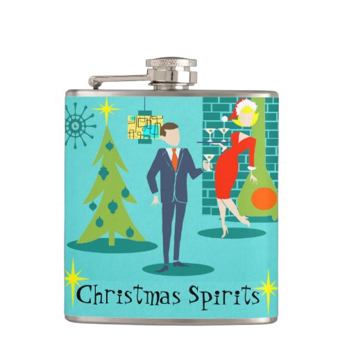 Retro Holiday Cartoon Couple Flask