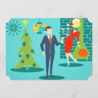 Retro Holiday Cartoon Couple Party Invitations