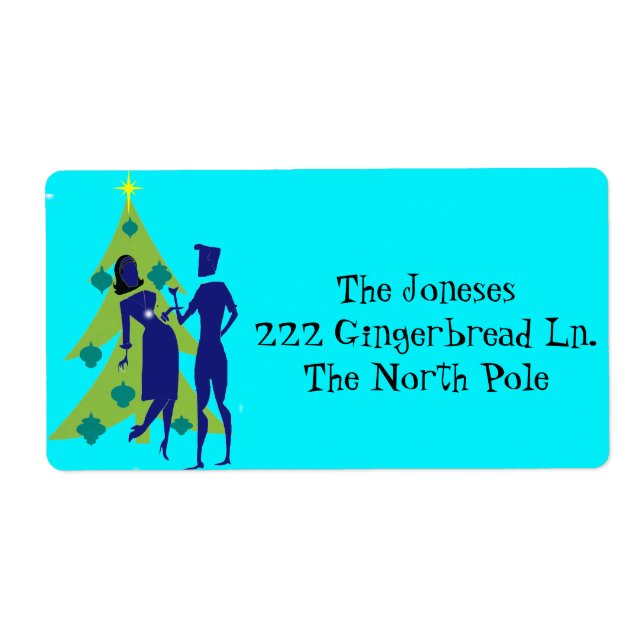 Retro Holiday Cartoon Couple Return Address Labels (Front)