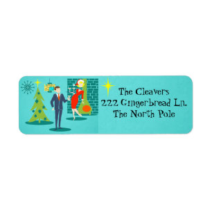 Retro Holiday Cartoon Couple Return Address Labels