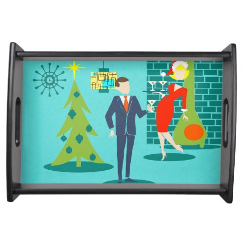 Retro Holiday Cartoon Couple Serving Tray