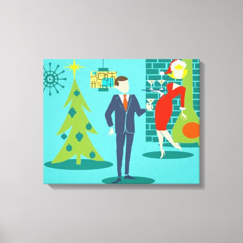 Retro Holiday Cartoon Couple Stretched Canvas