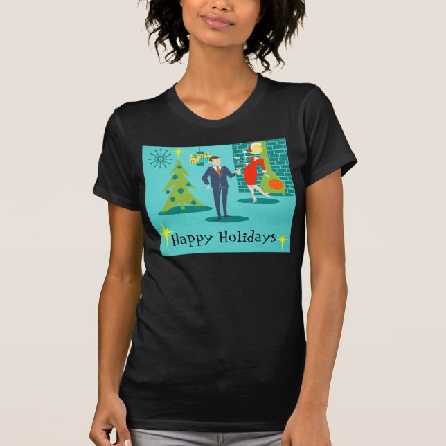 Retro Holiday Cartoon Couple T-Shirt (Front)