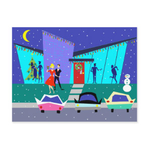 Retro Holiday Cartoon Party Christmas Postcard