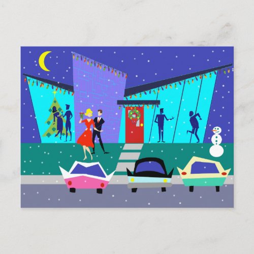 Retro Holiday Cartoon Party Christmas Postcard