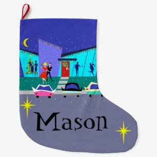 Retro Holiday Cartoon Party Christmas Stocking