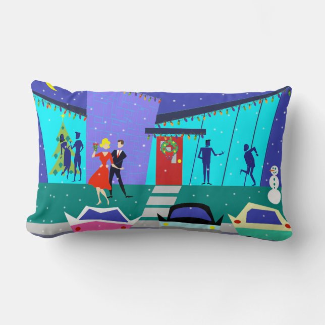 Retro Holiday Cartoon Party Lumbar Pillow (Front)