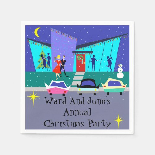 Retro Holiday Cartoon Party Paper Napkins