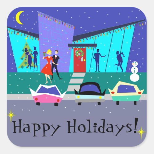 Retro Holiday Cartoon Party Stickers