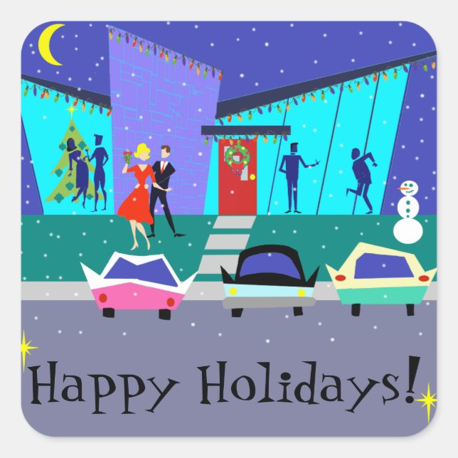 Retro Holiday Cartoon Party Stickers (Front)