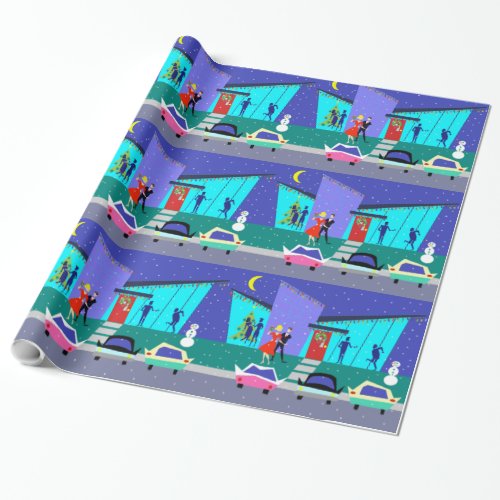 Retro Holiday Cartoon Party Wrapping Paper