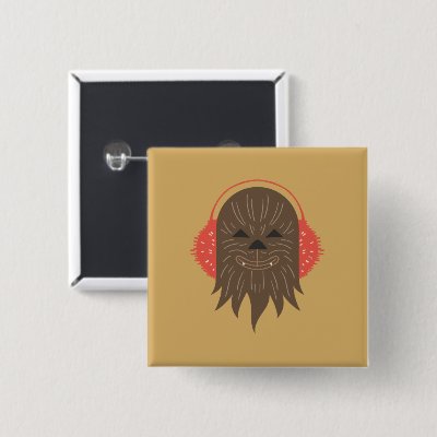 Retro Holiday Chewbacca Ear Muffs Button