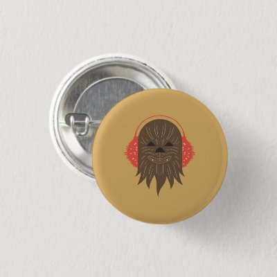 Retro Holiday Chewbacca Ear Muffs Button