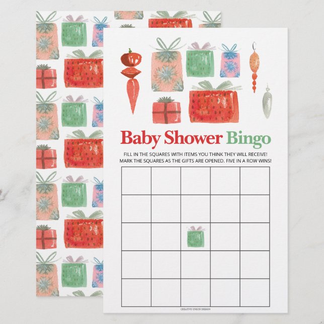 Retro Holiday Christmas Baby Shower Bingo Game  (Front/Back)
