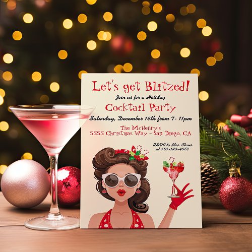 Retro Holiday Christmas Cocktail party Invitations