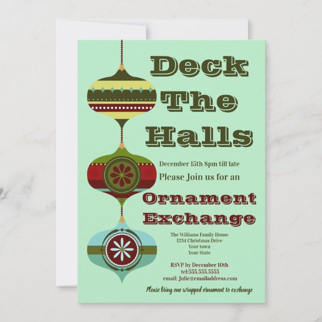 Retro Holiday | Christmas Ornament Exchange Party Invitation (Front)