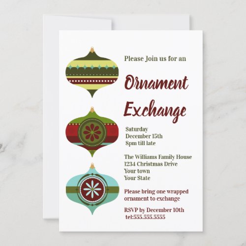 Retro Holiday  Christmas Ornament Exchange Party Invitation