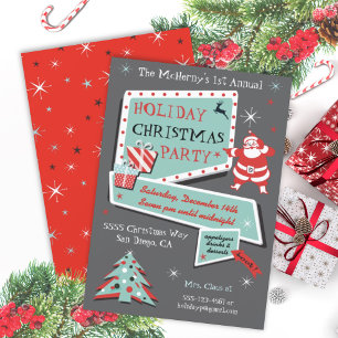 Retro Holiday Christmas party Invitations