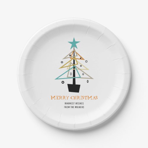 Retro Holiday Christmas Tree Mid Century Modern Paper Plates