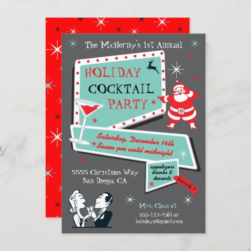 Retro Holiday Cocktail party Invitations