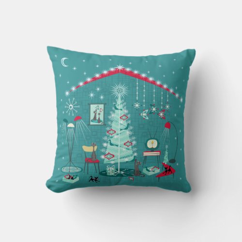 Retro Holiday Decorating Throw Pillow